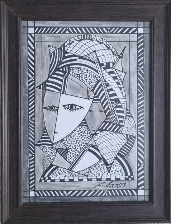 Desenho intitulada "geométrick face" por Bellasartes Caldas Novas, Obras de arte originais, Pigmentos