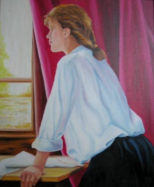 Painting titled "La leçon de coupe" by Danielle Belle Josse, Original Artwork