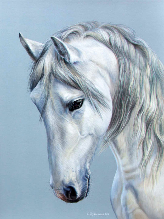 Painting titled "White Beauty. Origi…" by Ekaterina Styazhkina, Original Artwork, Pastel