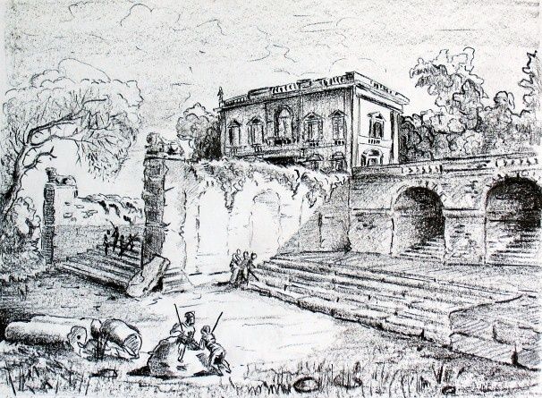 Dessin intitulée "Ruines en Italie" par Jean-Luc Bellini, Œuvre d'art originale, Autre