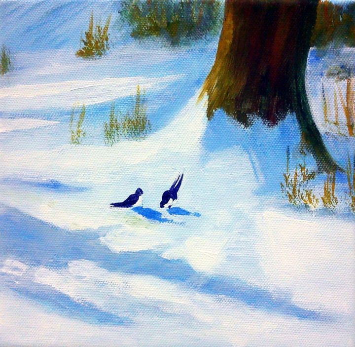 绘画 标题为“oiseaux sur la neige” 由Jean-Luc Bellini, 原创艺术品, 丙烯