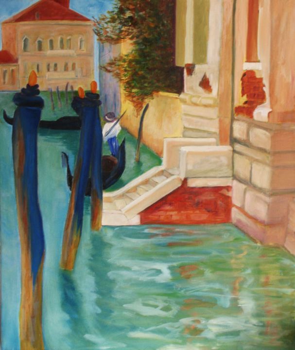 Painting titled "VENISE escalier" by Jean-Luc Bellini, Original Artwork, Oil