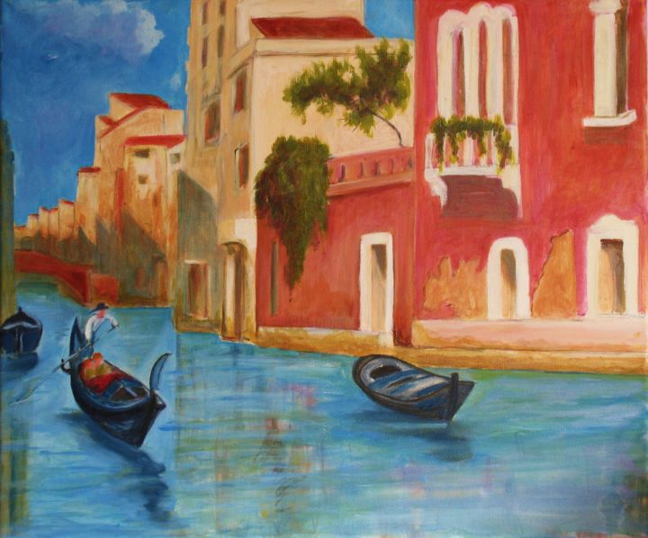 Ζωγραφική με τίτλο "VENISE Bleu" από Jean-Luc Bellini, Αυθεντικά έργα τέχνης, Λάδι