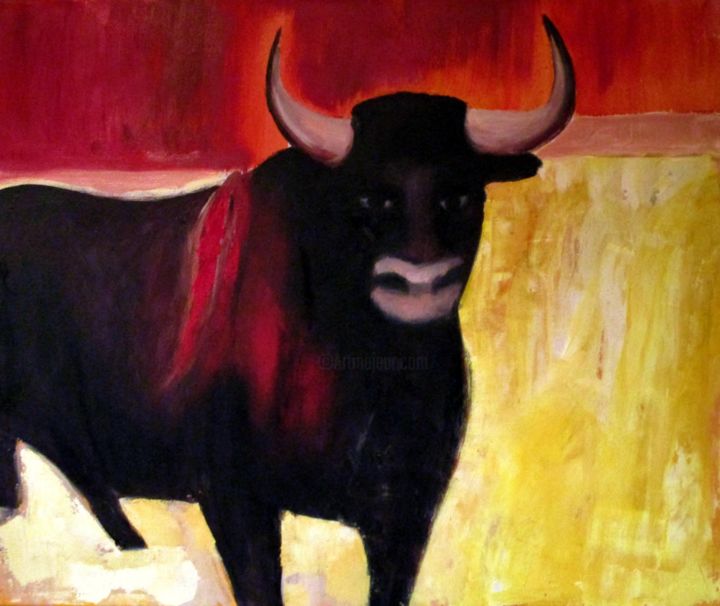 Painting titled "TORO BRAVE hommage…" by Jean-Luc Bellini, Original Artwork, Oil