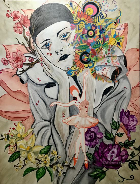 Pintura intitulada "Pierrot a perdu col…" por David Belo, Obras de arte originais, Acrílico