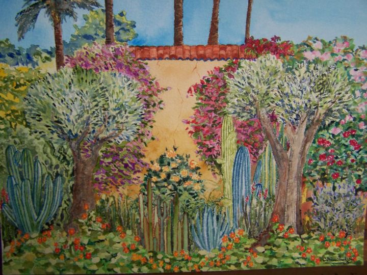 Drawing titled "Jardin au Maroc" by Catherine Francillard, Original Artwork