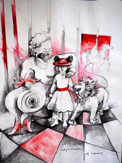Dessin intitulée "l enfance de l art 2" par Isabelle Belsaï-Huart, Œuvre d'art originale