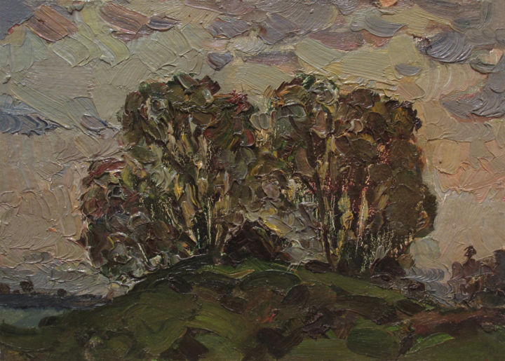Painting titled "Trees on a hillock" by Vasily Belikov, Original Artwork, Oil
