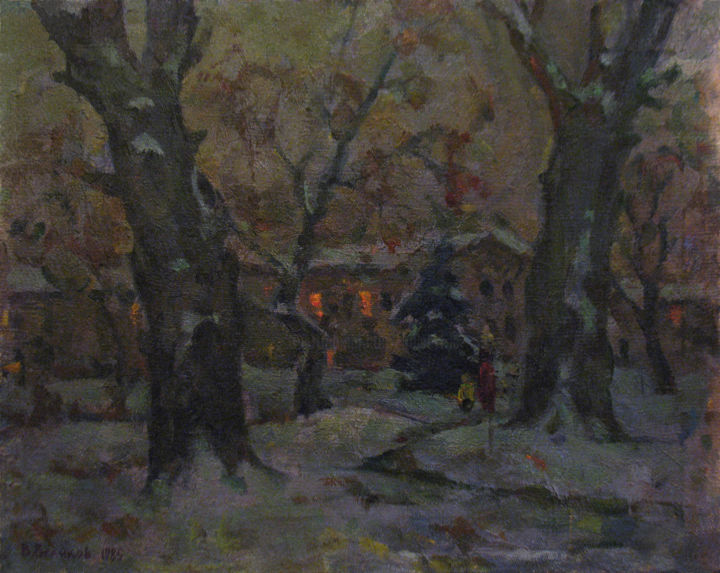 Pittura intitolato "Evening on the city…" da Vasily Belikov, Opera d'arte originale, Olio