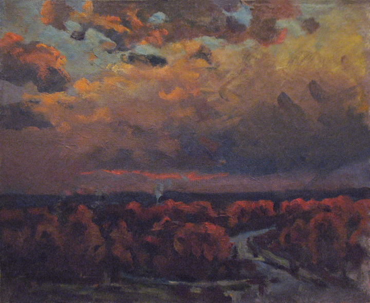 Painting titled "Lilac clouds" by Vasily Belikov, Original Artwork, Oil