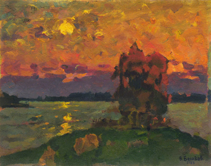 Pittura intitolato "Autumn sunset above…" da Vasily Belikov, Opera d'arte originale, Olio