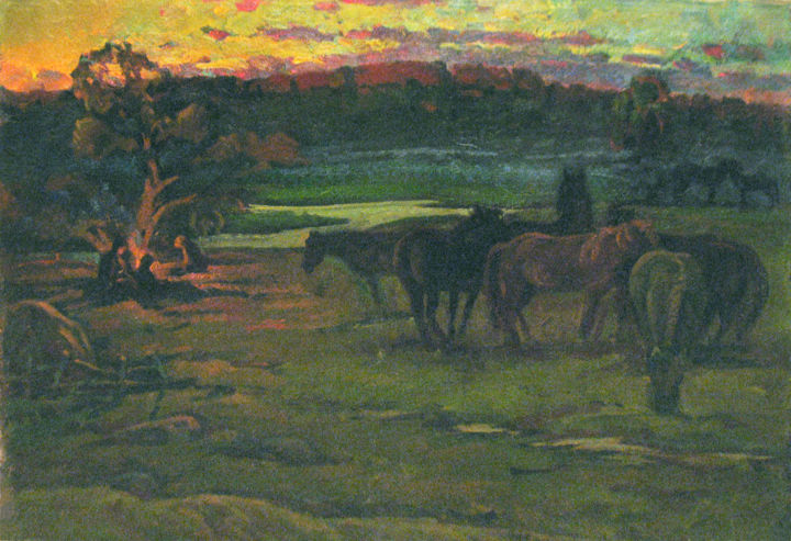 Pittura intitolato "At the dawn" da Vasily Belikov, Opera d'arte originale, Olio