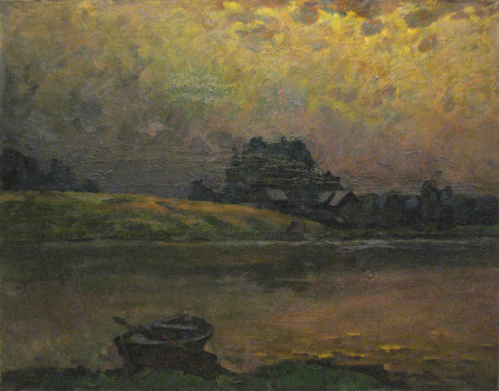 Peinture intitulée "On the river after…" par Vasily Belikov, Œuvre d'art originale, Huile