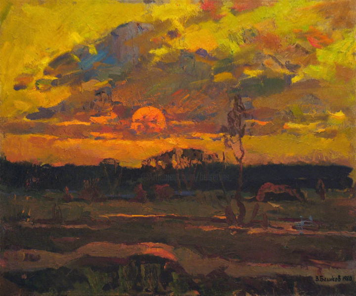 Картина под названием "Summer sunset" - Vasily Belikov, Подлинное произведение искусства, Масло
