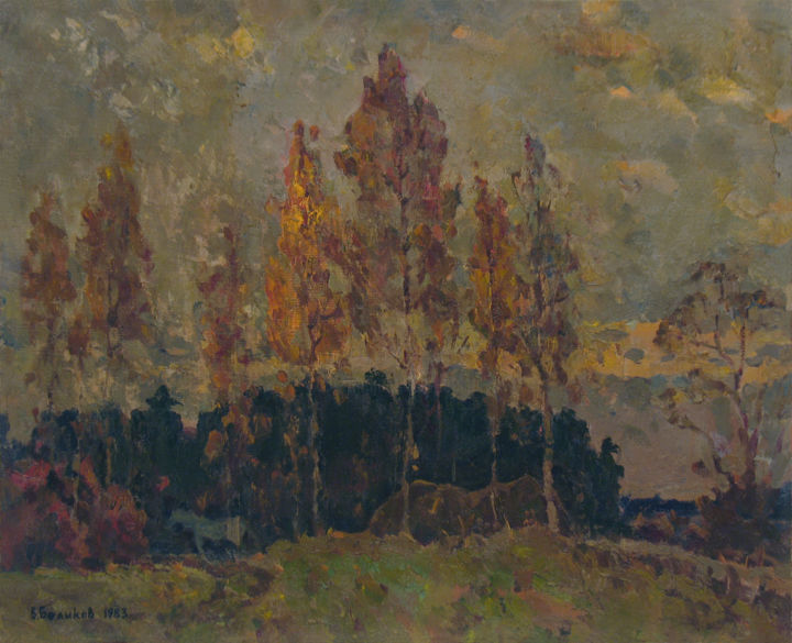 Pintura titulada "Autumn birches" por Vasily Belikov, Obra de arte original, Oleo