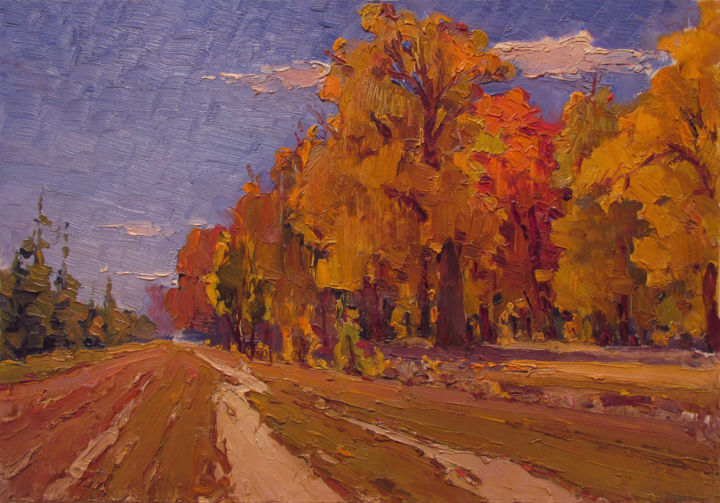 Malarstwo zatytułowany „Golden autumn” autorstwa Vasily Belikov, Oryginalna praca, Olej