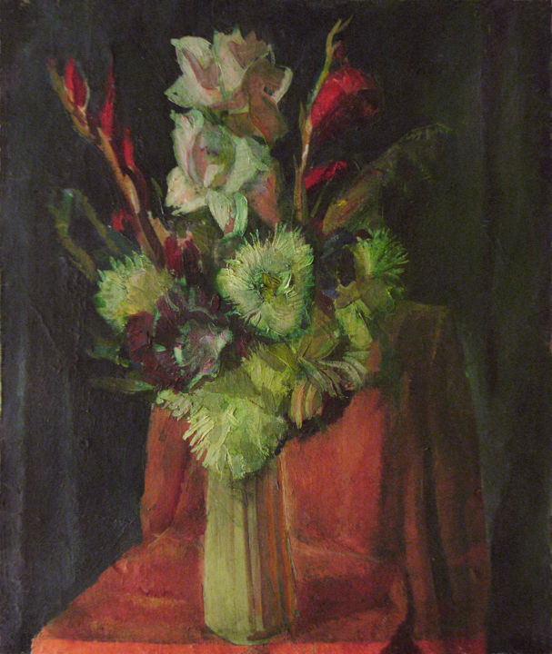 Peinture intitulée "Flowers in a vase" par Vasily Belikov, Œuvre d'art originale, Huile