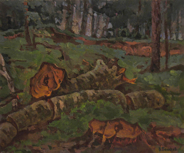 Painting titled "In the forest" by Vasily Belikov, Original Artwork, Oil