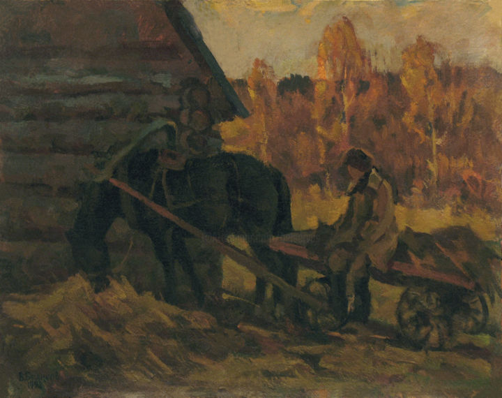 Pittura intitolato "Autumn. Rural life" da Vasily Belikov, Opera d'arte originale, Olio