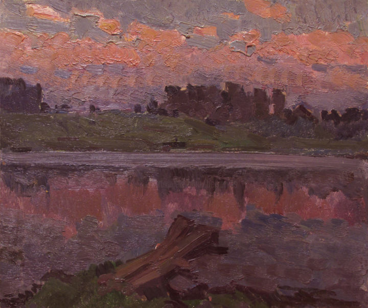 Pittura intitolato "Summer evening on t…" da Vasily Belikov, Opera d'arte originale, Olio