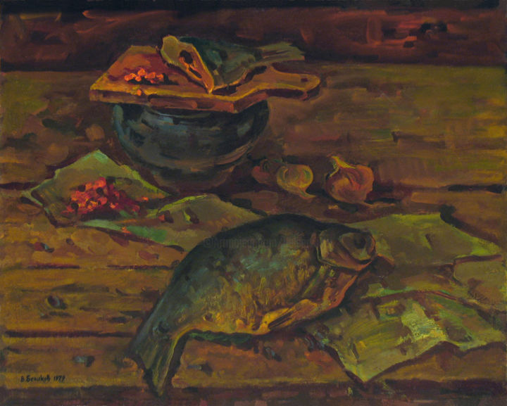 Pittura intitolato "Kitchen still life…" da Vasily Belikov, Opera d'arte originale, Olio