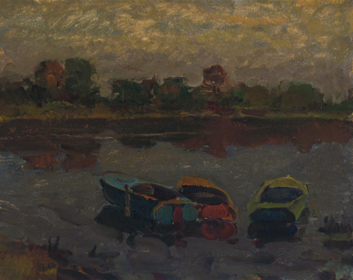 Pittura intitolato "Boats" da Vasily Belikov, Opera d'arte originale, Olio
