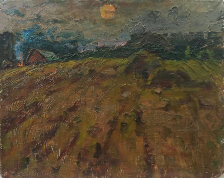 Painting titled "Sunset" by Vasily Belikov, Original Artwork, Oil