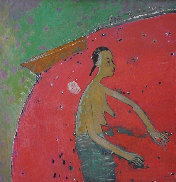 Peinture intitulée "red river" par Elena Belyakova, Œuvre d'art originale
