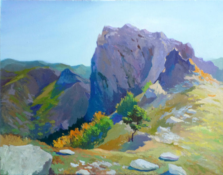Painting titled "Mountain peak." by Denis Bely, Original Artwork, Oil