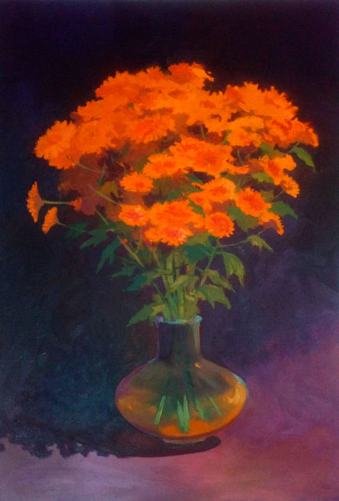 「Orange bouquet.」というタイトルの絵画 Denis Belyによって, オリジナルのアートワーク, オイル