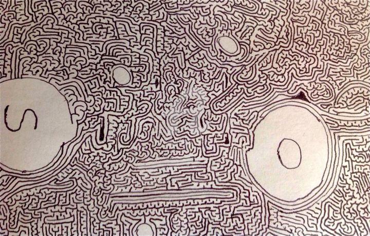 Drawing titled "Moon labyrinth (pas…" by Ben Hattrell, Original Artwork, Ballpoint pen