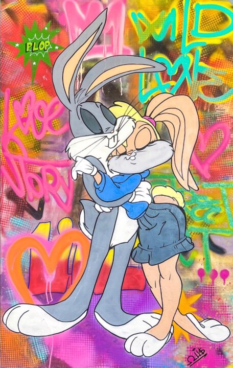 Painting titled "Bunny love" by Oussama Benabbou, Original Artwork, Spray paint