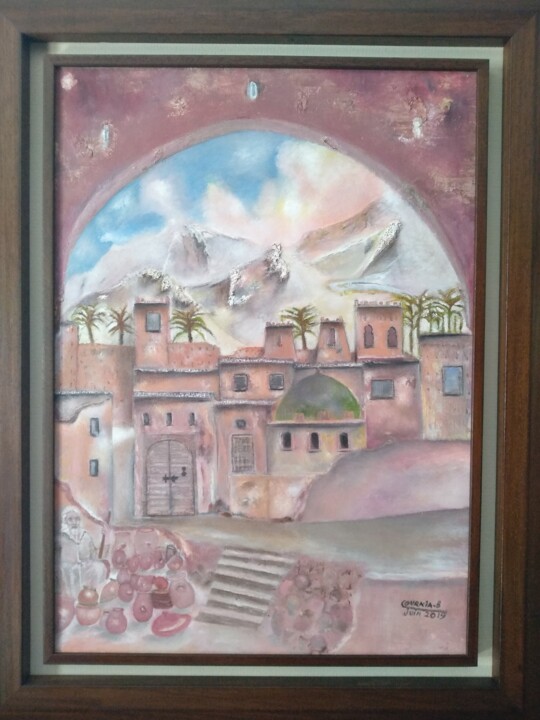 Painting titled "Kasbah du sud Maroc…" by Benaceur Ourkia, Original Artwork, Oil