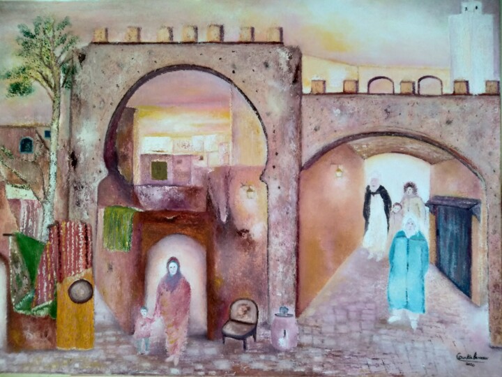 Painting titled "Ancienne médina Mar…" by Benaceur Ourkia, Original Artwork, Oil