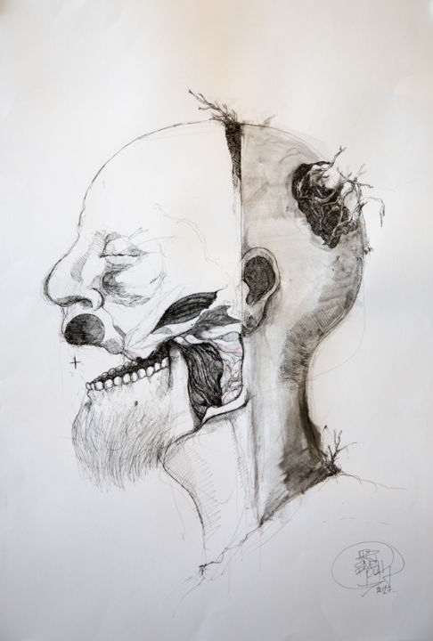 Drawing titled "profil-demi.jpg" by Arz One Rock, Original Artwork