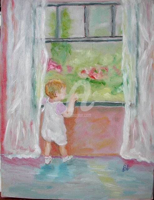Peinture intitulée "Héloïse à la fenêtre" par Bénédicte Becquart, Œuvre d'art originale