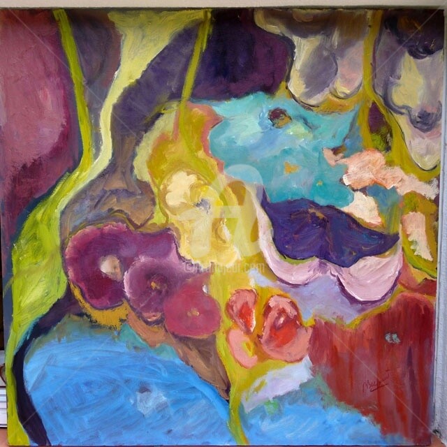 제목이 "Papillons"인 미술작품 Bénédicte Becquart로, 원작, 기름 나무 들것 프레임에 장착됨