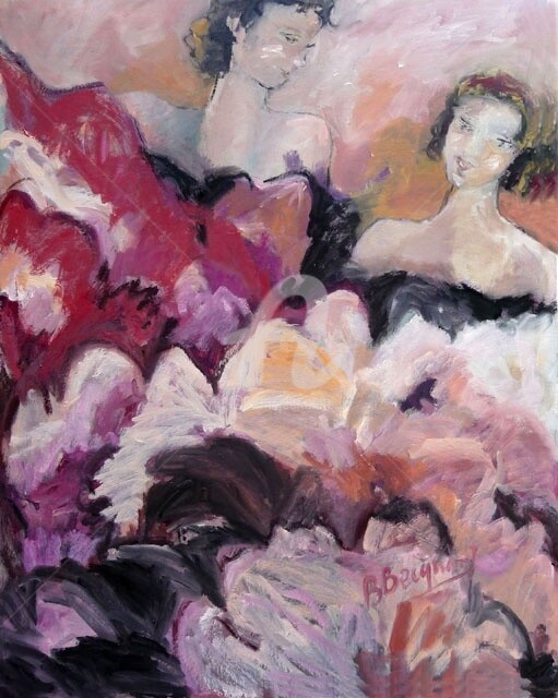Ζωγραφική με τίτλο "Flamenco fuschia" από Bénédicte Becquart, Αυθεντικά έργα τέχνης, Λάδι Τοποθετήθηκε στο Ξύλινο φορείο σκε…