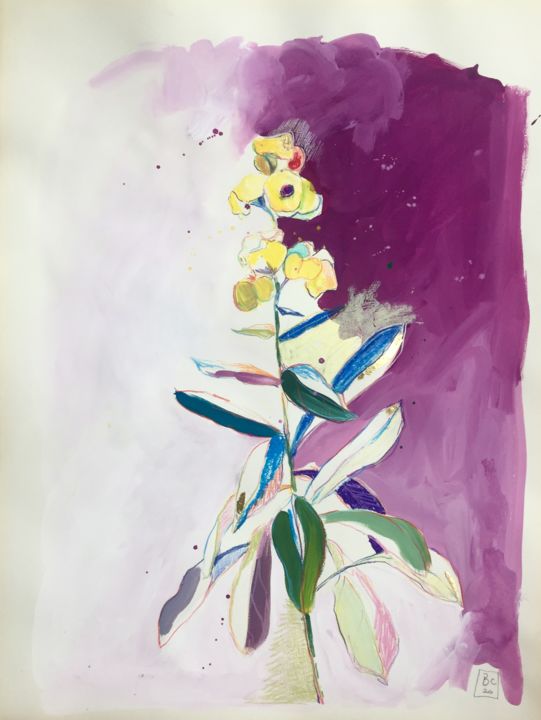 Drawing titled "Flower Power 6" by Benedicte Caillat, Original Artwork, Gouache