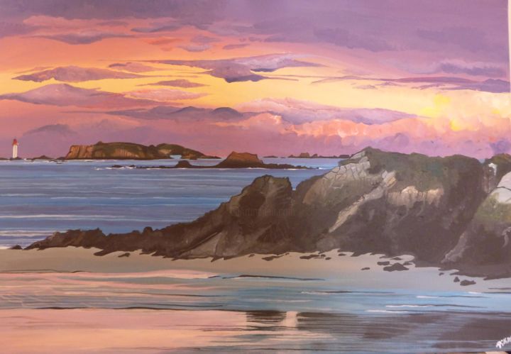 Peinture intitulée "coucher de soleil à…" par Pika, Œuvre d'art originale, Acrylique
