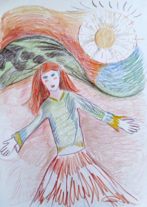 Dessin intitulée "femme rousse béné" par Bénédicte Mathieu Labrot, Œuvre d'art originale, Crayon