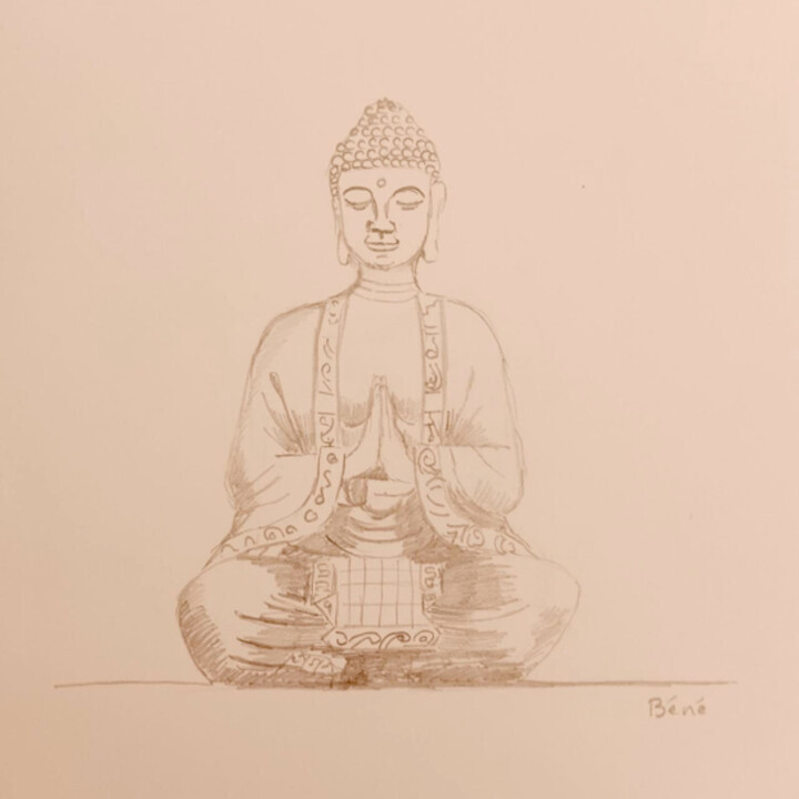 Painting titled "Bouddha crayon" by Bénédicte Mathieu Labrot, Original Artwork, Conté