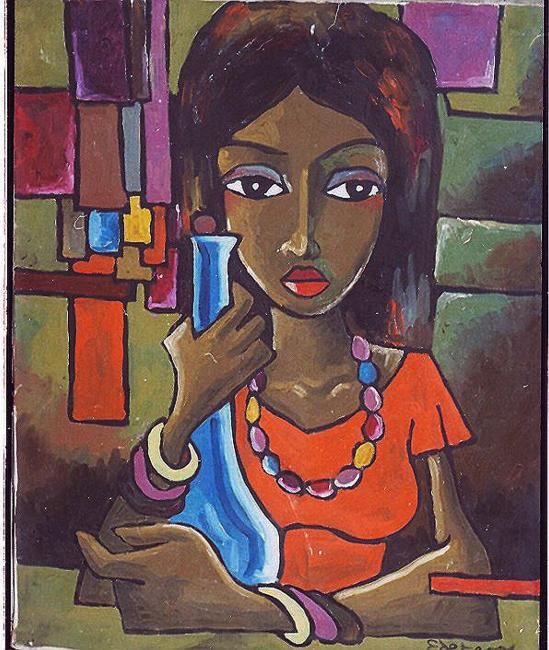 Painting titled "portrait of the wom…" by Benedict Edet, Original Artwork