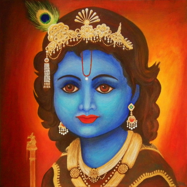 Painting titled "Krishna" by Bénédicte Michel, Original Artwork, Other
