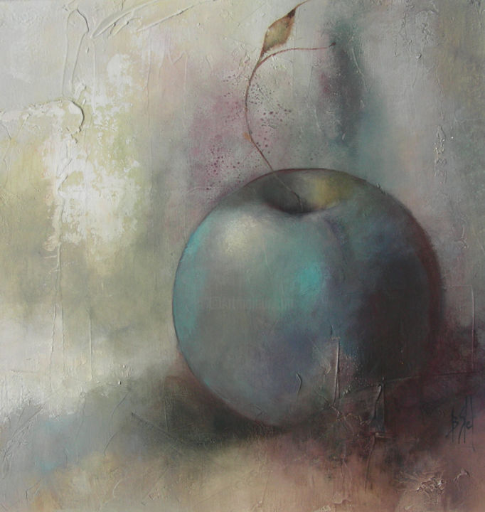 Painting titled "Pomme bleue" by Benedicte Stef, Original Artwork, Acrylic