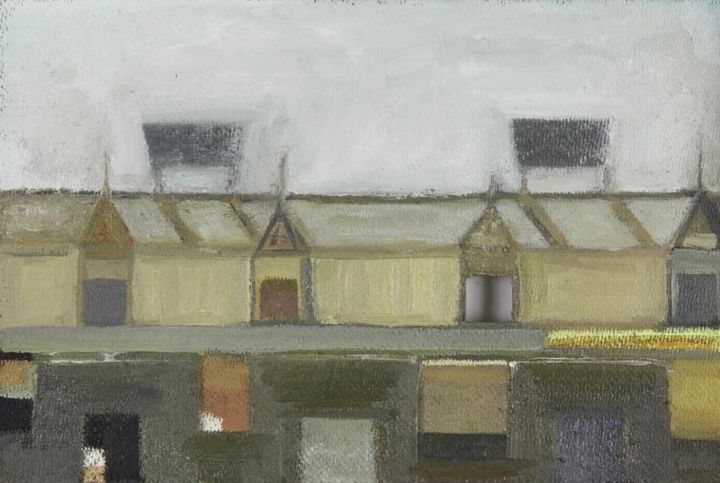 Painting titled "Nesting Boxes" by Martyna Benedyka, Original Art, Oil Mounted on Wood Panel