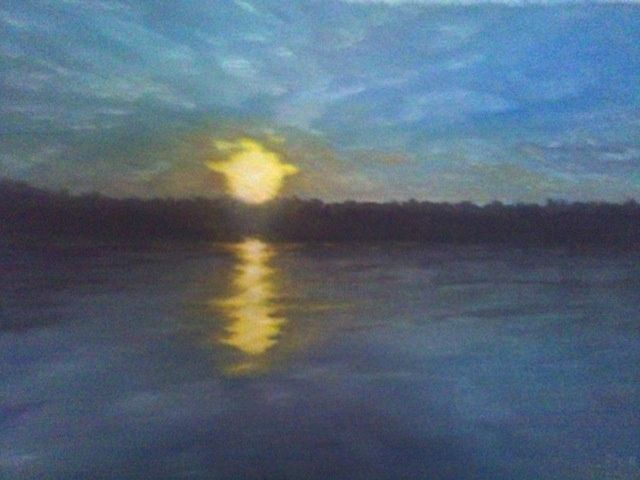 Картина под названием "Закат над озером" - Андрей Юлиевич Герасимов, Подлинное произведение искусства, Масло