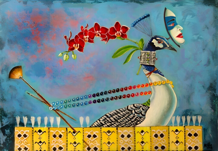 Peinture intitulée "Le paon" par Redha Borderline Art, Œuvre d'art originale, Acrylique Monté sur artwork_cat.