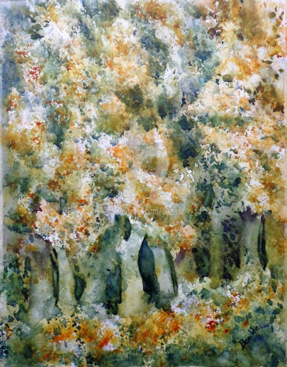 Painting titled "Colores de Otoño" by Benilde, Original Artwork, Watercolor