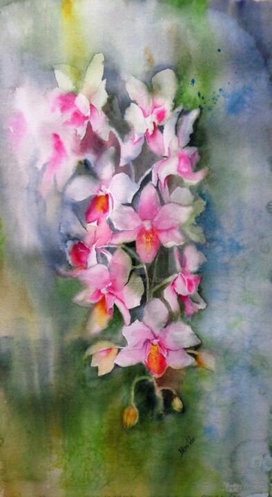 Painting titled "Orquidea" by Benilde, Original Artwork, Watercolor